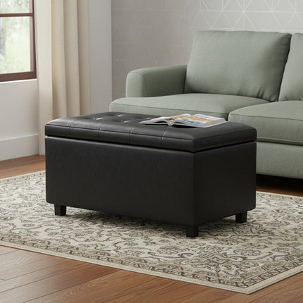34" Dark Brown and Black Upholstery Storage Ottoman