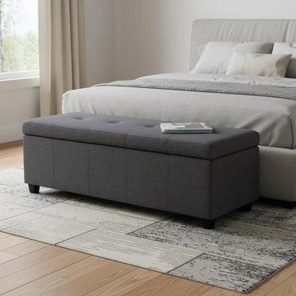 48" Dark Brown and Slate Gray Upholstery Storage Ottoman
