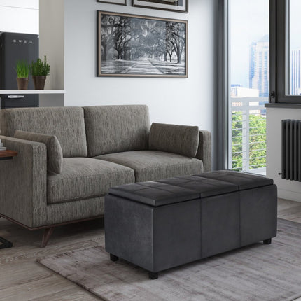 42" Dark Brown and Black Upholstery Storage Ottoman