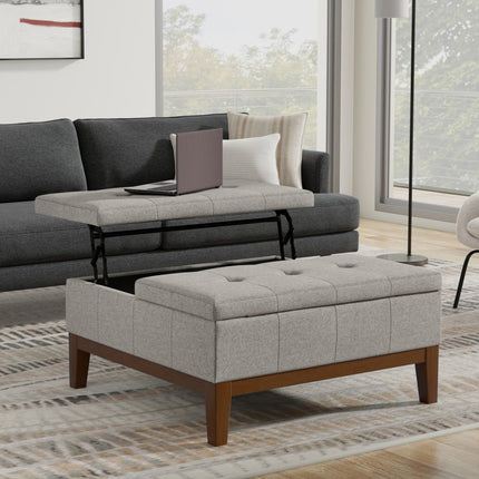 36" Walnut and Cloud Upholstery Storage Ottoman