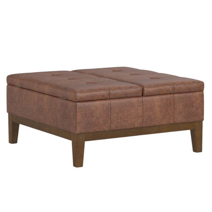 36" Walnut and Brown Upholstery Storage Ottoman