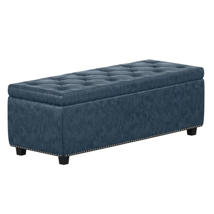 48" Dark Brown and Denim Blue Upholstery Storage Ottoman