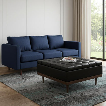 36" Walnut and Black Upholstery Storage Ottoman
