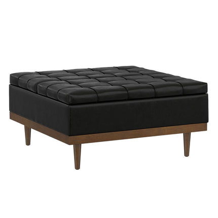 36" Walnut and Black Upholstery Storage Ottoman