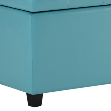 34" Dark Brown and Blue Upholstery Storage Ottoman