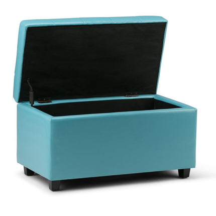 34" Dark Brown and Blue Upholstery Storage Ottoman