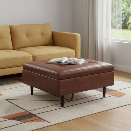38" Brown Upholstery Storage Ottoman