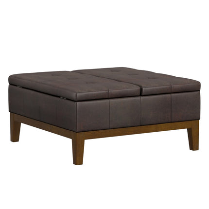 36" Walnut and Brown Upholstery Storage Ottoman