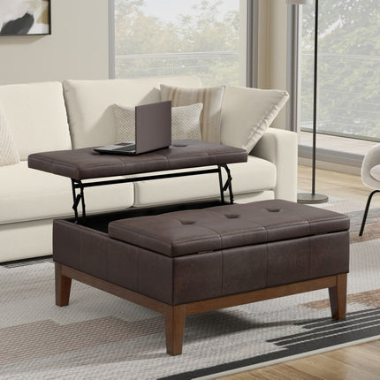 36" Walnut and Brown Upholstery Storage Ottoman