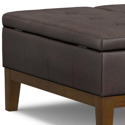 36" Walnut and Brown Upholstery Storage Ottoman