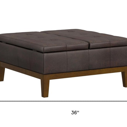 36" Walnut and Brown Upholstery Storage Ottoman