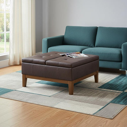 36" Walnut and Brown Upholstery Storage Ottoman