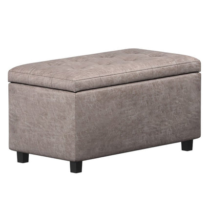 34" Dark Brown and Gray Upholstery Storage Ottoman