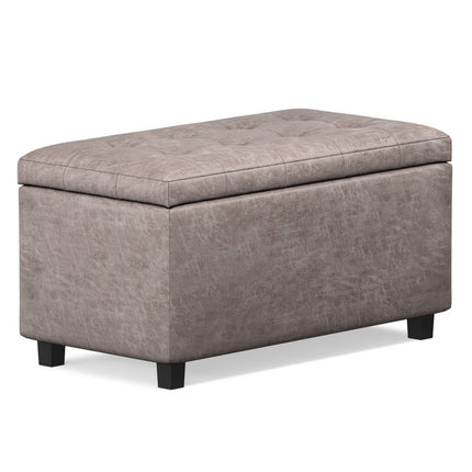 34" Dark Brown and Gray Upholstery Storage Ottoman