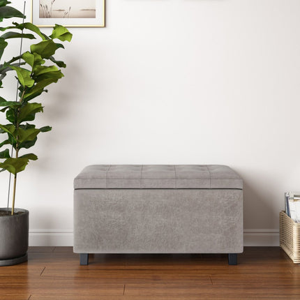 34" Dark Brown and Gray Upholstery Storage Ottoman