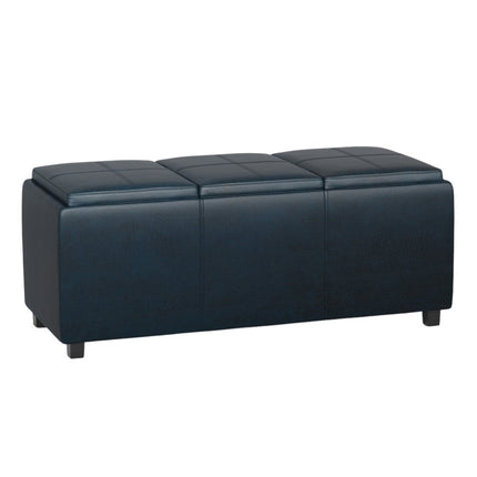 42" Dark Brown and Blue Upholstery Storage Ottoman