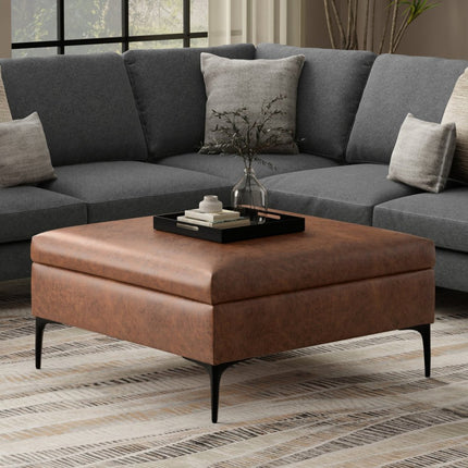 36" Black and Brown Upholstery Storage Ottoman