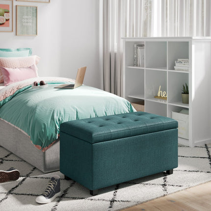 34" Dark Brown and Teal Blue Upholstery Storage Ottoman
