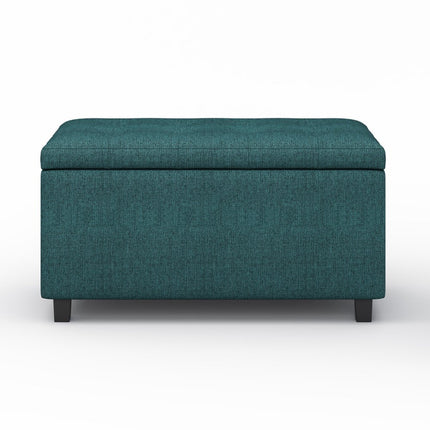 34" Dark Brown and Teal Blue Upholstery Storage Ottoman