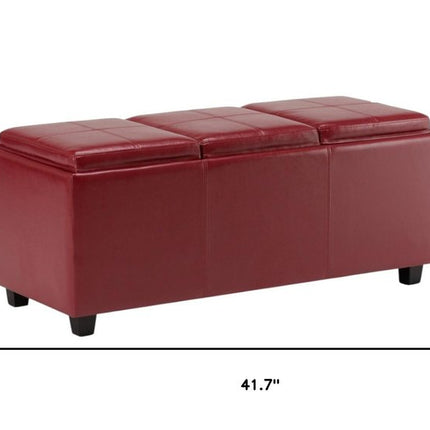 42" Dark Brown and Red Upholstery Storage Ottoman