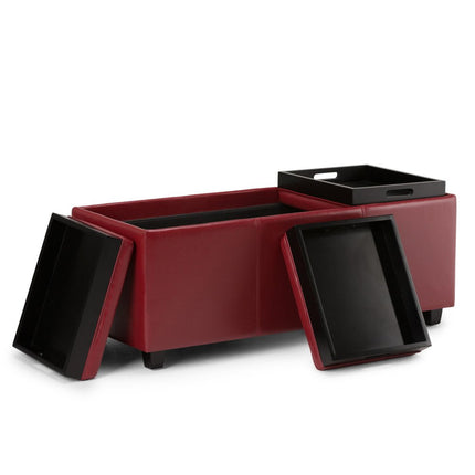 42" Dark Brown and Red Upholstery Storage Ottoman