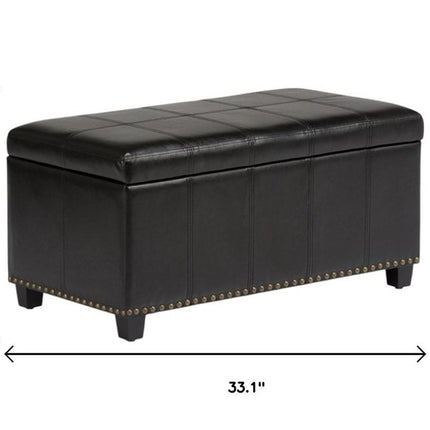 33" Espresso and Black Upholstery Storage Ottoman