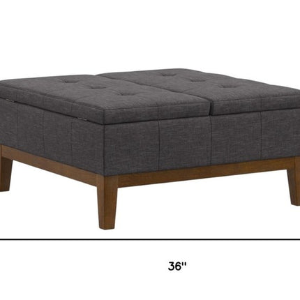 36" Walnut and Slate Gray Upholstery Storage Ottoman