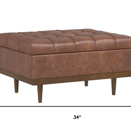 34" Walnut and Brown Upholstery Storage Ottoman