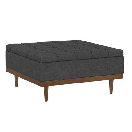 36" Walnut and Slate Gray Upholstery Storage Ottoman