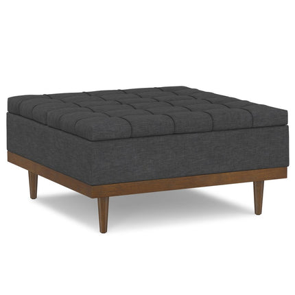 36" Walnut and Slate Gray Upholstery Storage Ottoman