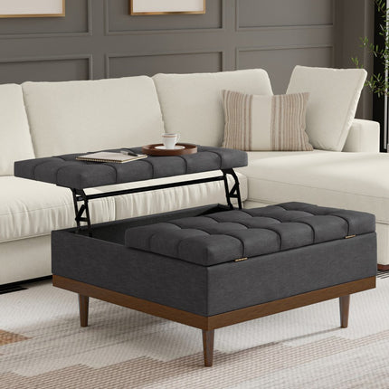 36" Walnut and Slate Gray Upholstery Storage Ottoman