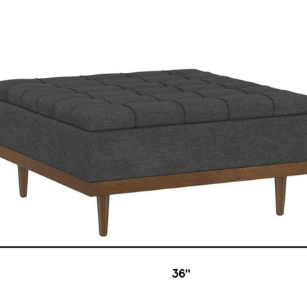 36" Walnut and Slate Gray Upholstery Storage Ottoman