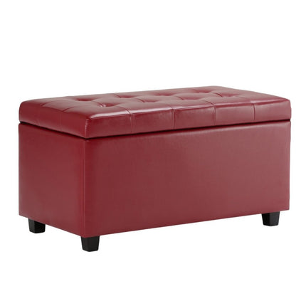 34" Dark Brown and Red Upholstery Storage Ottoman
