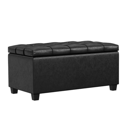 33" Espresso and Black Upholstery Storage Ottoman