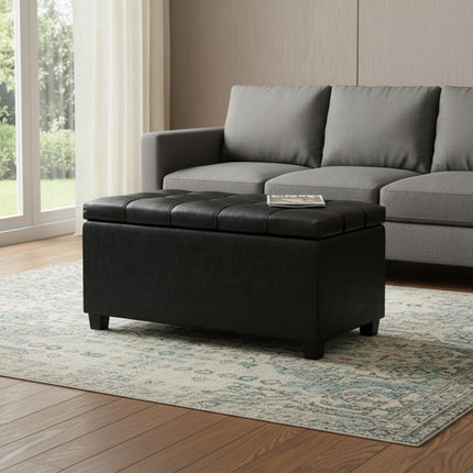 33" Espresso and Black Upholstery Storage Ottoman