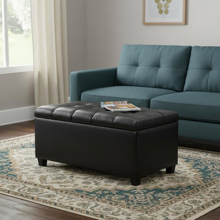 33" Espresso and Black Upholstery Storage Ottoman