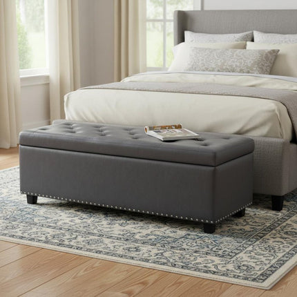 48" Dark Brown and Gray Upholstery Storage Ottoman