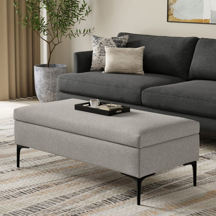 48" Black and Cloud Upholstery Storage Ottoman