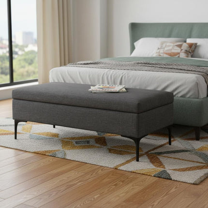 48" Black and Slate Gray Upholstery Storage Ottoman