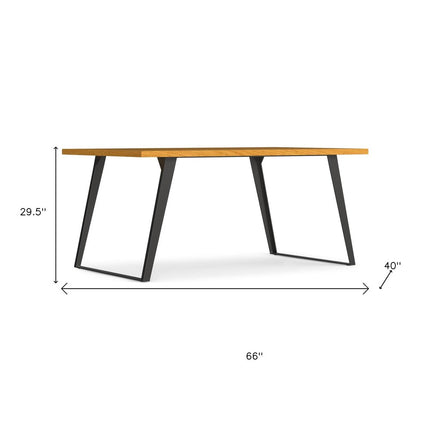 66" Oak and Gray Wood and Iron Frame Base Dining Table