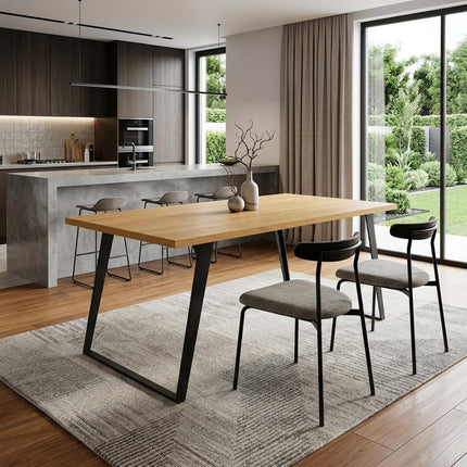 66" Oak and Gray Wood and Iron Frame Base Dining Table