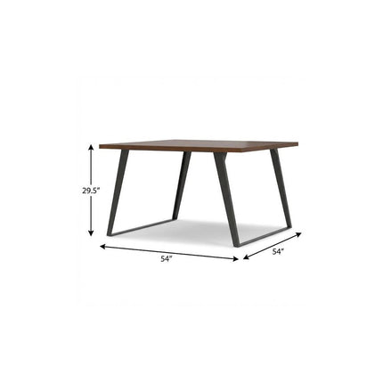 54" Walnut and Gray Wood and Iron Frame Base Square Dining Table