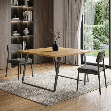 54" Oak and Gray Wood and Iron Frame Base Square Dining Table