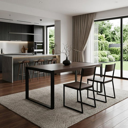 66" Gray and Black Solid Wood and Iron Frame Base Dining Table