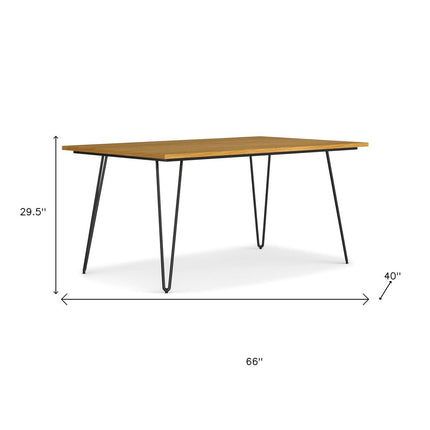 66" Oak and Black Wood and Iron Dining Table