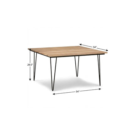 54" Natural and Black Solid Wood and Steel Square Dining Table