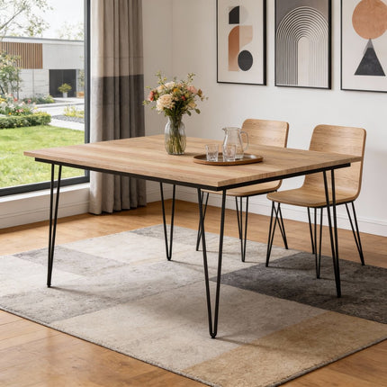 54" Natural and Black Solid Wood and Steel Square Dining Table