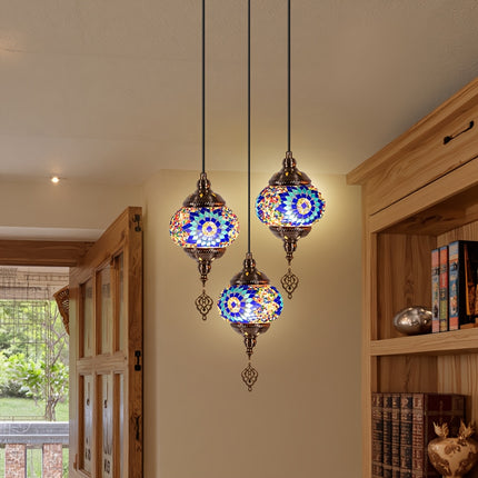 Turkish-moroccan Mosaic three-head ceiling lamp, E27 lamp holder, handmade glass