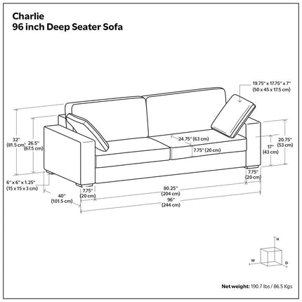 96" Gray Fabric Sofa With Brown Legs