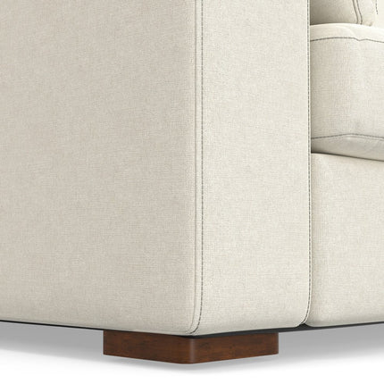 96" Cream Fabric Sofa With Brown Legs